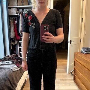 Black Floral Embroidered Cardigan Shirt